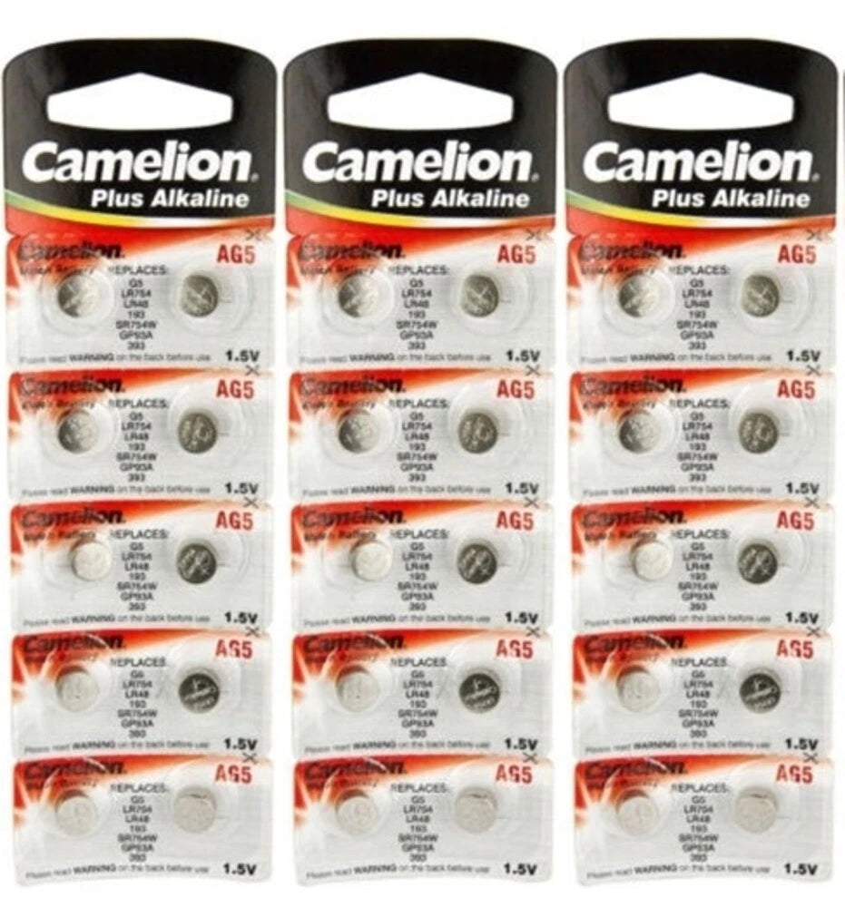 30 Pk Camelion AG5 LR754 393 309 193 LR48 D309 D393 Alkaline Buton Cell Battery