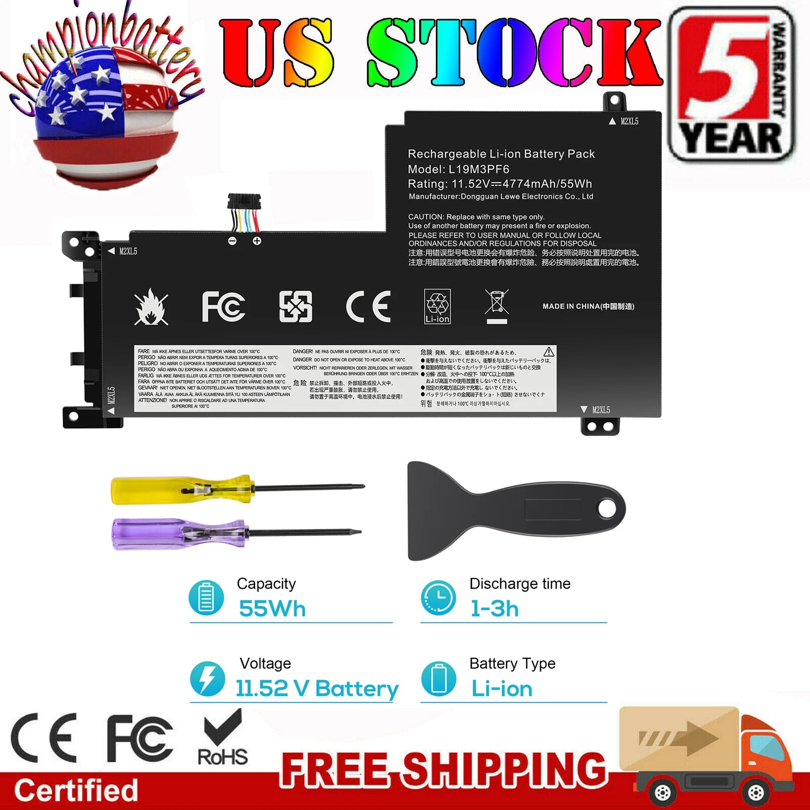 L19M3PF6 For Lenovo Battery Ideapad 5-15IIL05 5-15ARE05 5-15ITL05 L19D3PF3 57Wh