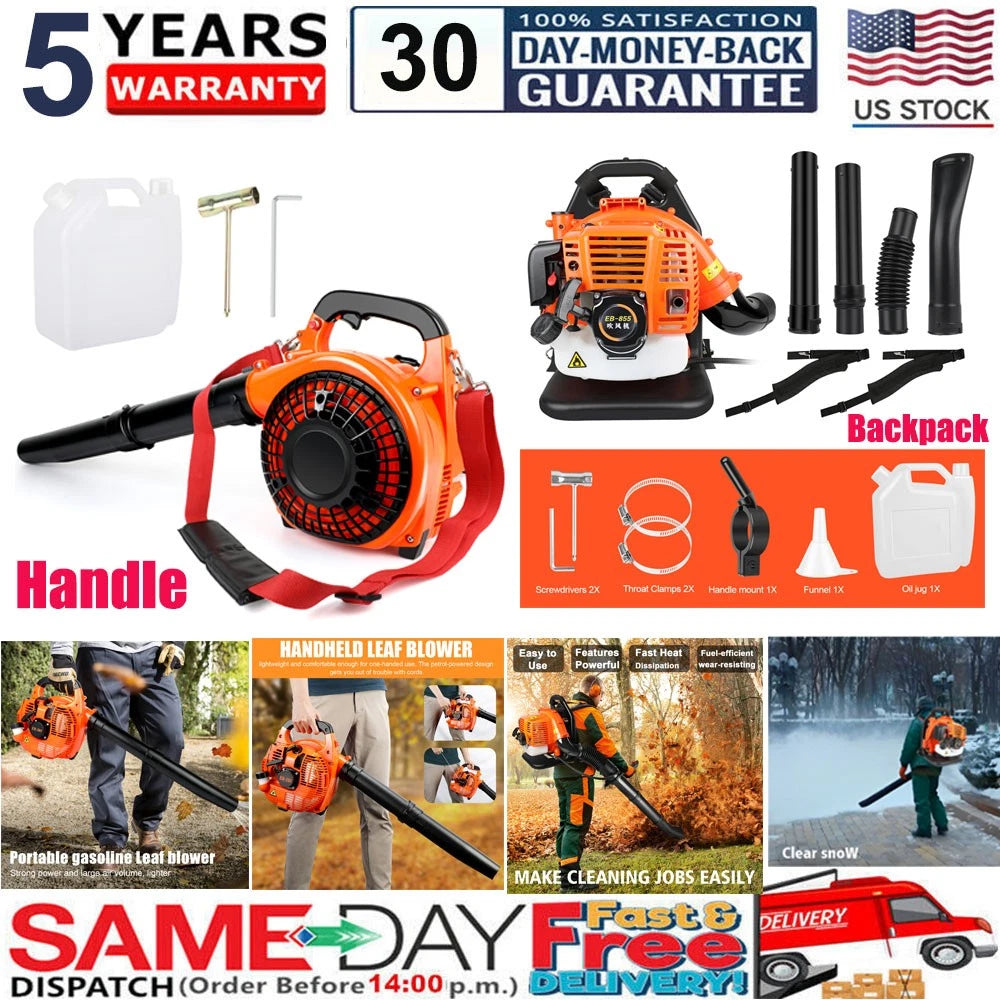 ?43/63CC 2 Stroke Backpack Gas Powered Leaf Blower Commercial Grass Lawn Blower