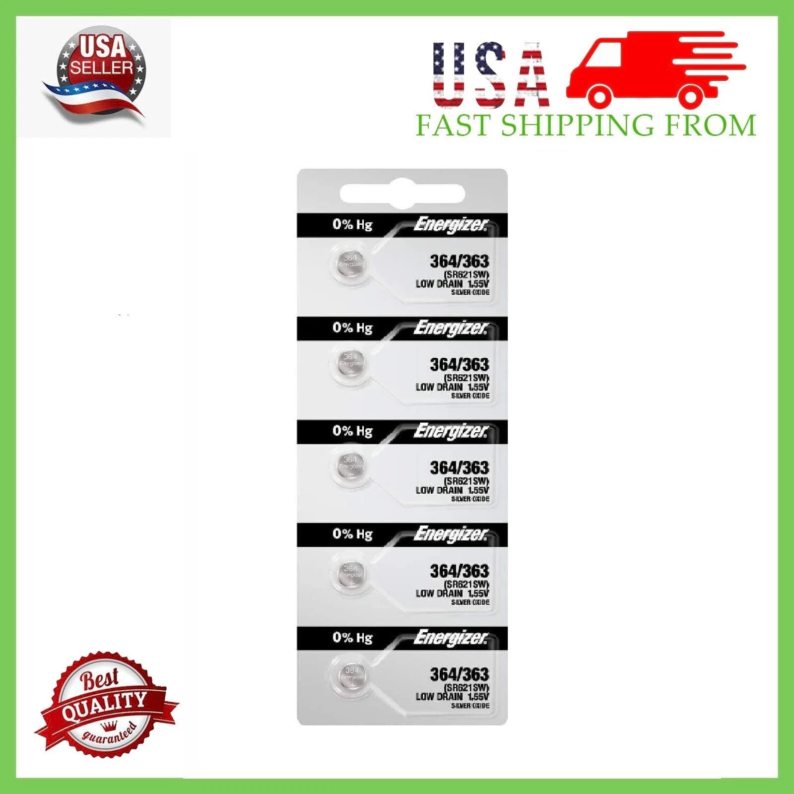 5 x Fresh Stock Energizer Watch Silver Oxide Batteries 364/363 SR621SW Battery