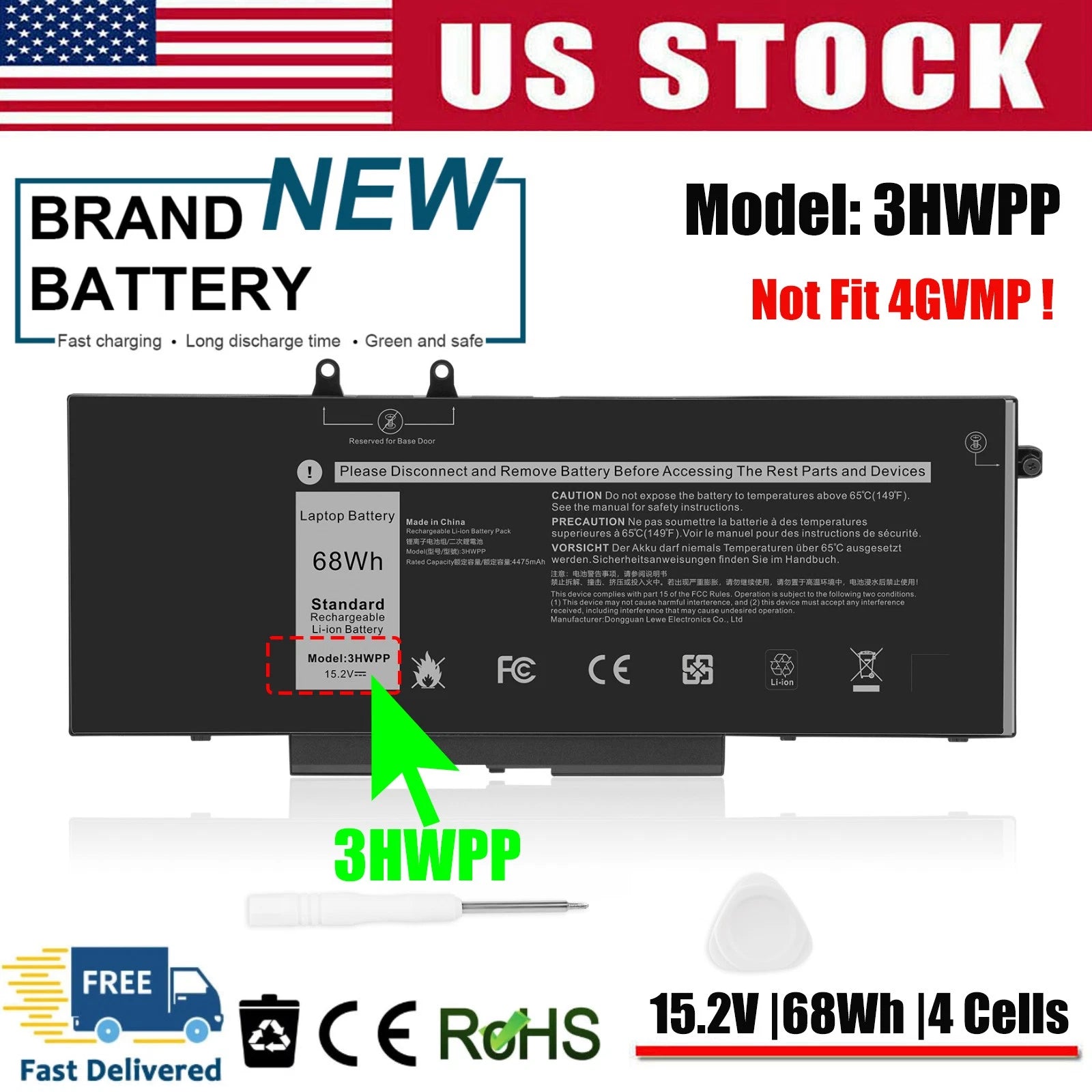 ?3HWPP Battery For Dell Latitude 14 5401 5411 15 5501 5511 Precision 3541 68Wh