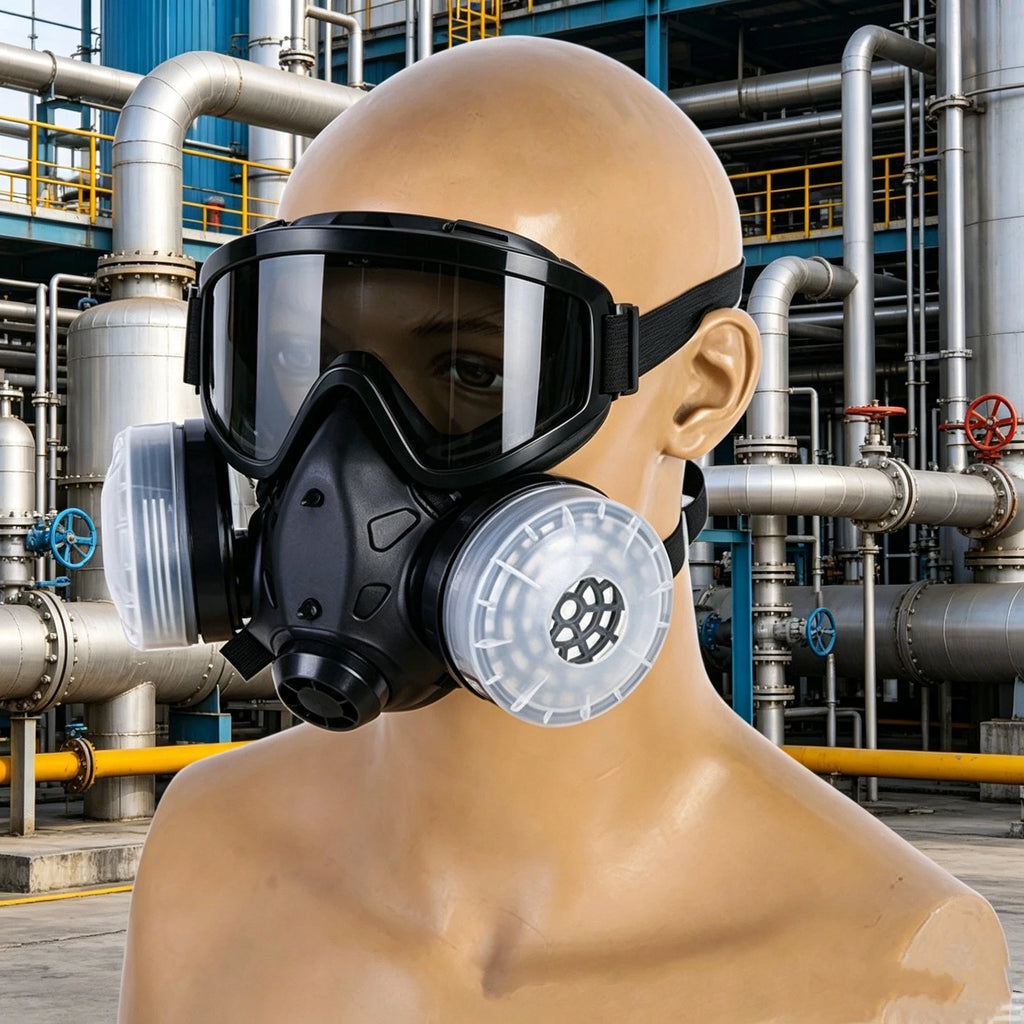 Half Face Gas Mask Painting Spraying Respirator Work Facepiece with Goggles