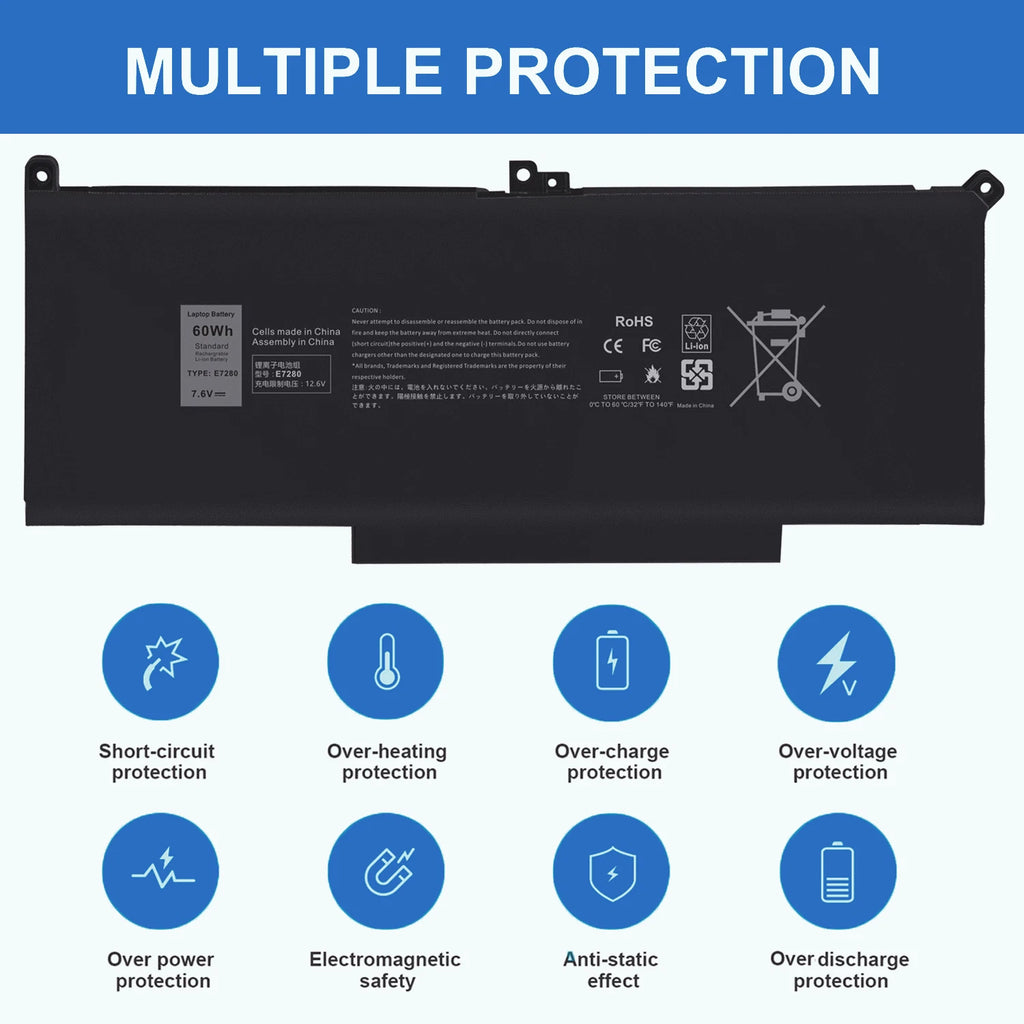 E7280 Battery For Dell Latitude 12 13 14 E7480 7380 7390 7480 7490 DM3WC F3YGT