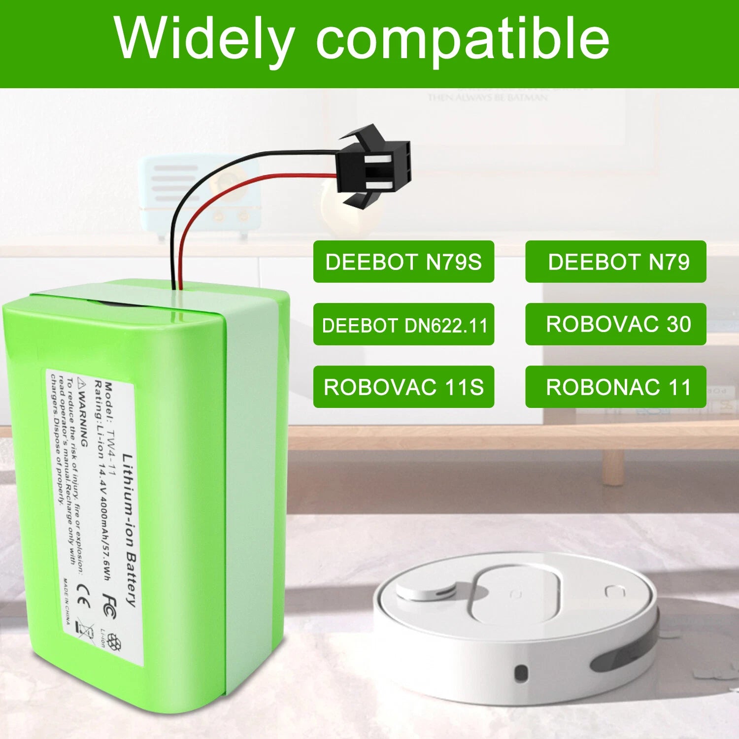 New 14.4V 4000mAh Battery For RoboVac 11S,11S MAX/ Ecovacs Deebot N79S N79 DN622