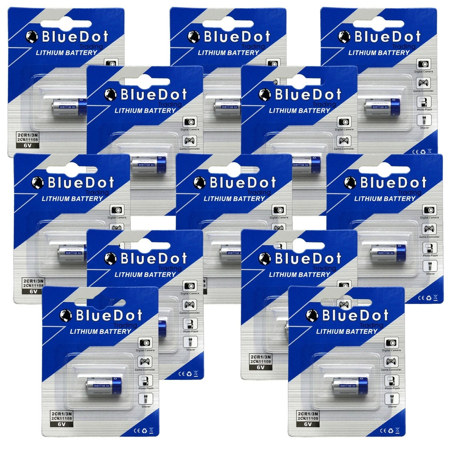 New Qty 12 ~ FREE SHIP ~ 2CR1/3N 2L76 5008LC BlueDot Lithium Batteries US SELLER