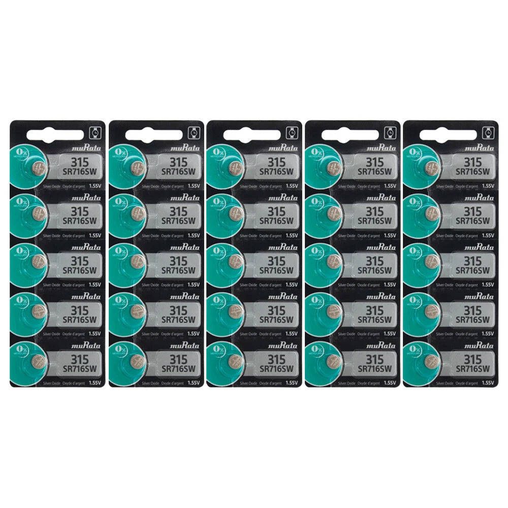 Murata 315 (SR716SW) 1.55V Silver Oxide Watch Battery (25 Pack)