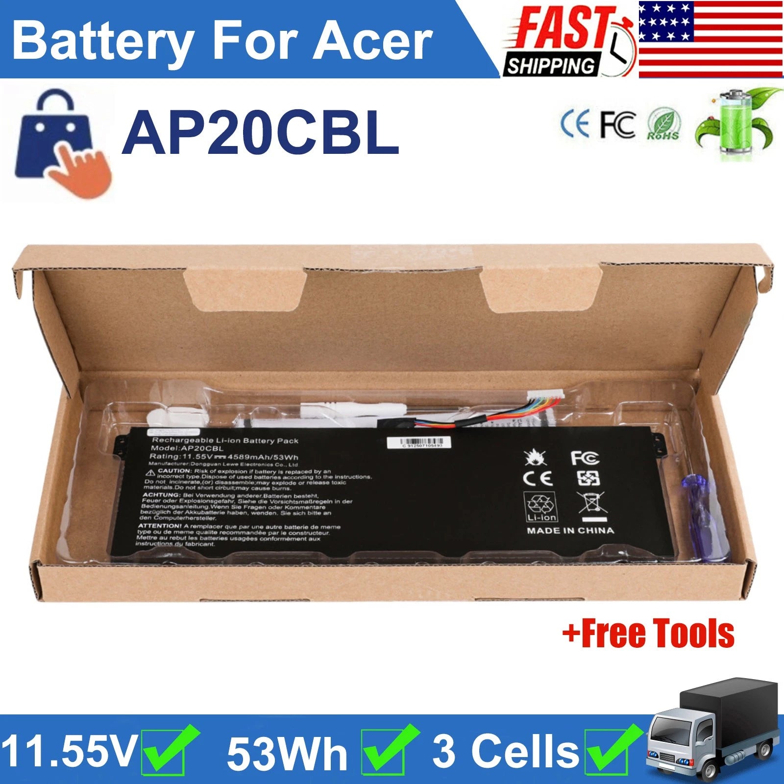 ?Laptop Battery AP20CBL For Acer Swift 3 SF314-43/511 Aspire 5 A515 31CP5/82/70