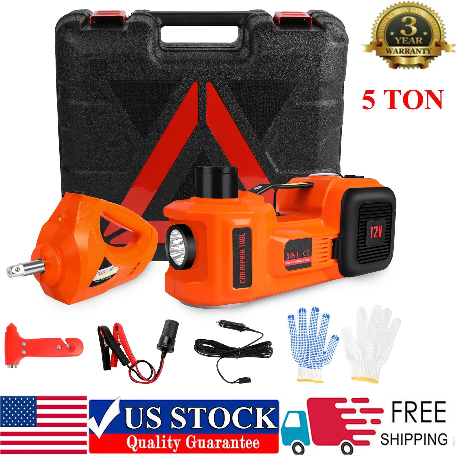 Electric Hydraulic Floor Jack Car Lift 3 Ton 5 Ton 12V DC Impact Wrench Inflator