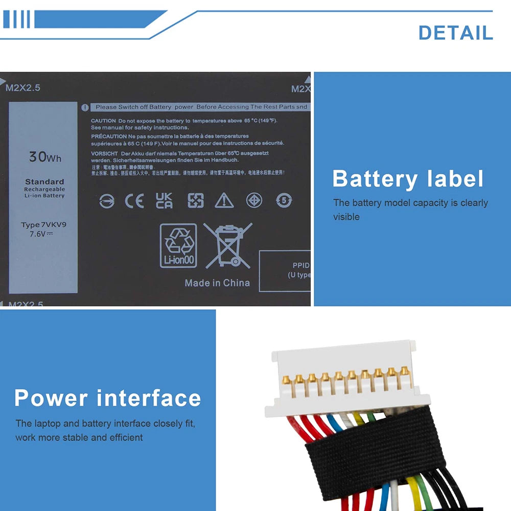 ??7VKV9 Battery 9TV5X for For Dell XPS 12 9250 Latitude 12 7275 Series 7.6V 30Wh