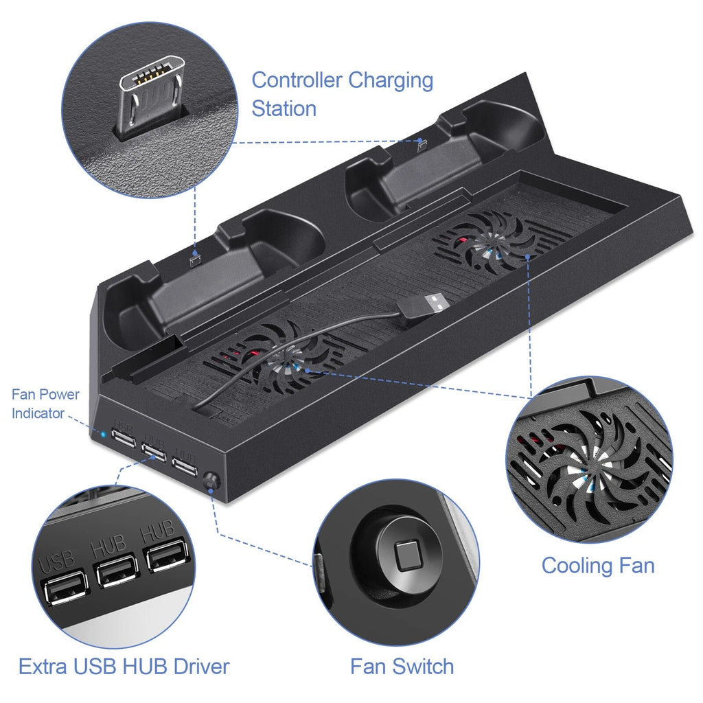 Cooling Fan For PS4 Stand Vertical Dual Controller Charger Charging Station Dock