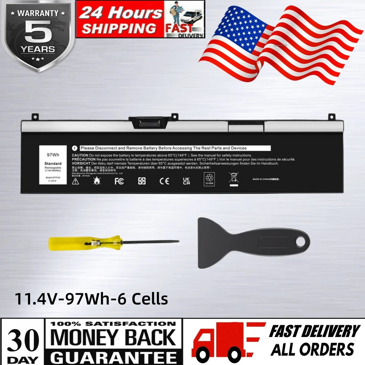 97Wh NYFJH Battery For Dell Precision 7530 7730 7540 7740 P34E P74F 0WMRC GW0K9
