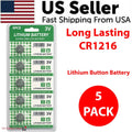 5 PCS New Lithium Battery 3V CR1216 /CR 1216 Button Cell Watch Calculator Long