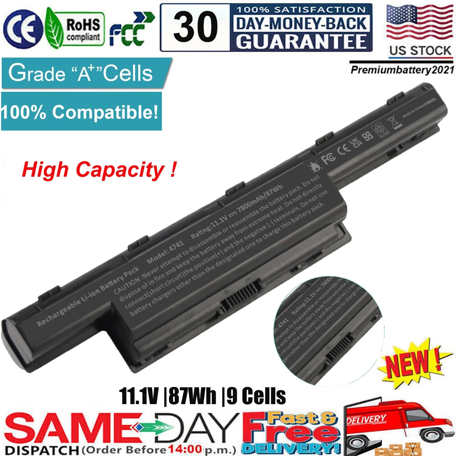9 Cell Laptop Battery for Acer Aspire 5560 5736G 5749 5749Z 5755 AS10D56 AS10D61
