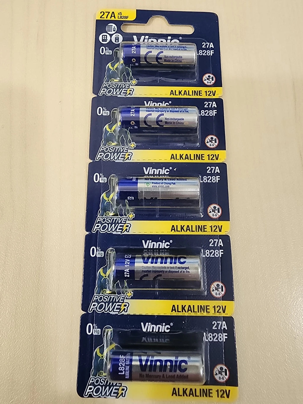 5 pc 12V Vinnic Alkaline Batteries A27, 27A, MN27, GP27A, 8LR732, L828 Fresh