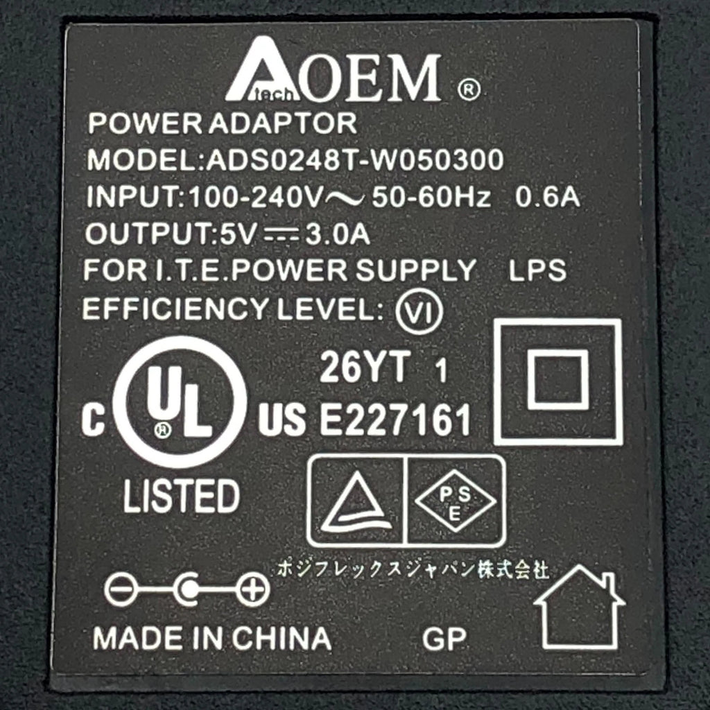 NEW Genuine AOEM tech ADS0248T-W050300 AC Adapter 5V 3A Power Supply Small Plug