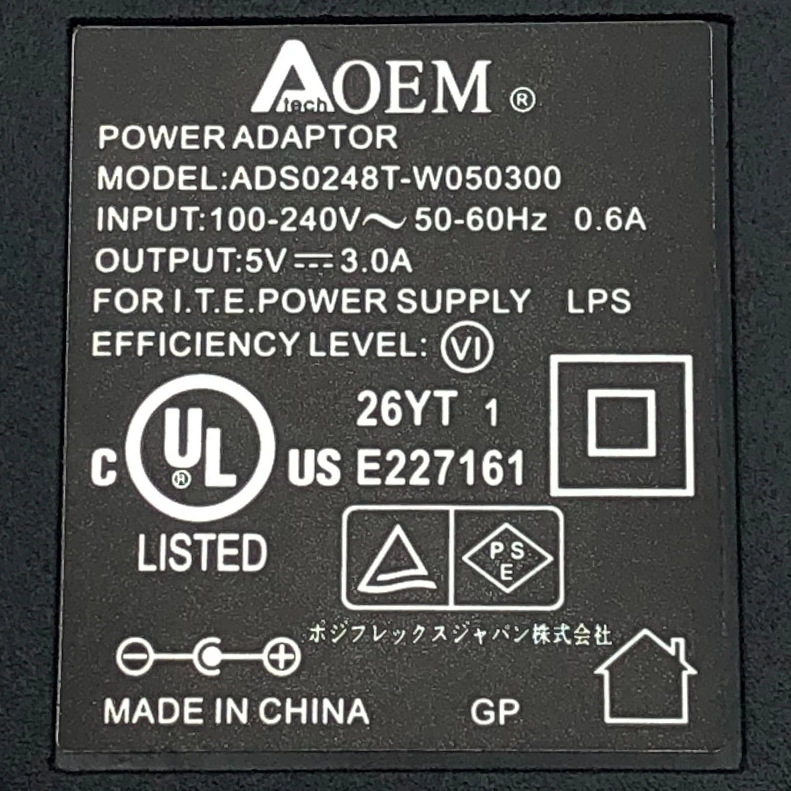 NEW Genuine AOEM tech ADS0248T-W050300 AC Adapter 5V 3A Power Supply Small Plug