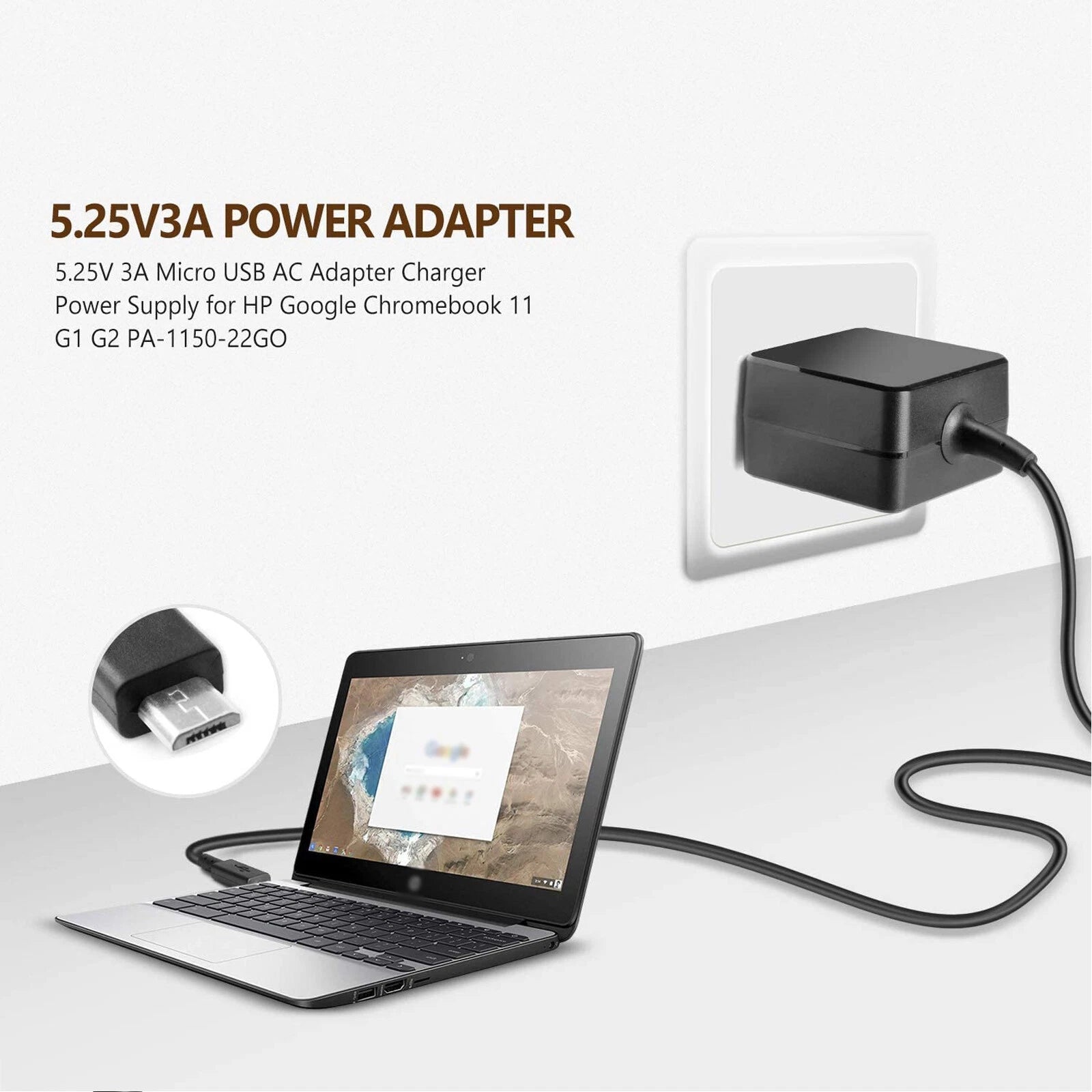 5.25V USB Adapter Charger for HP Chromebook 11 G1 G2 11-1102 11-1101, Asus T100