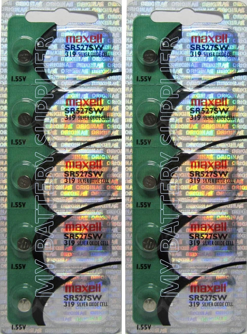 10 Button Cell Type 319 Batteries Maxell SR527SW