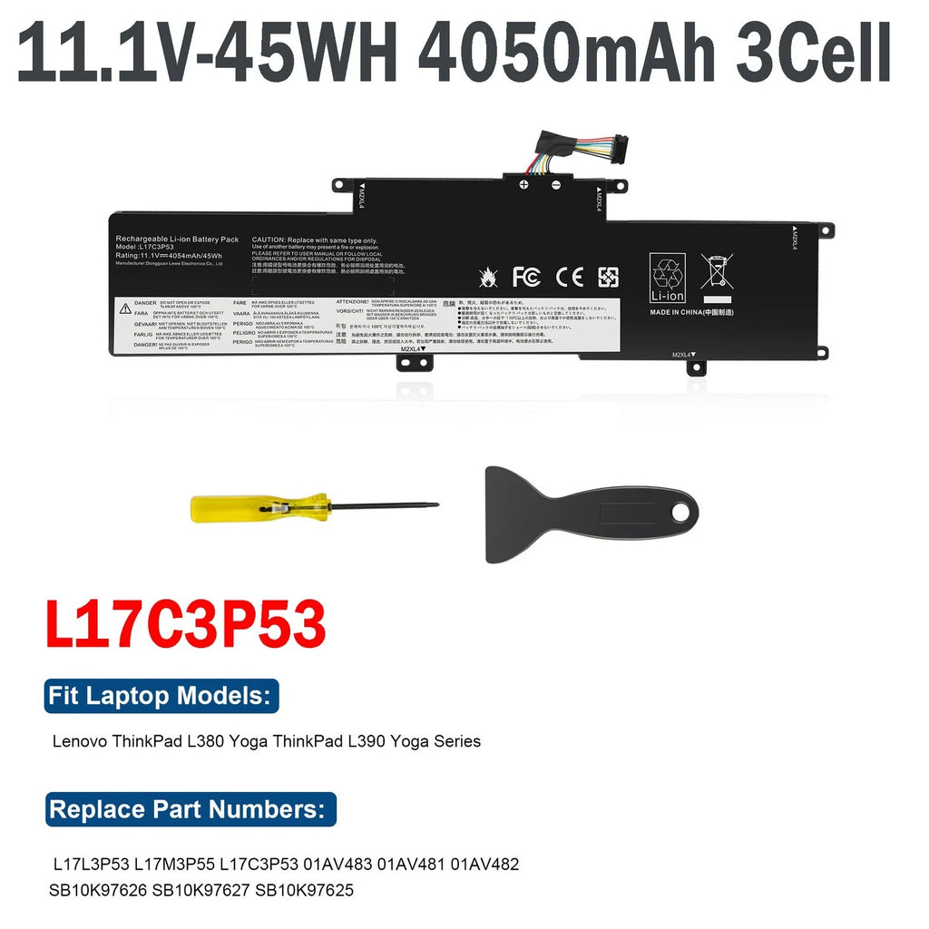 Battery L17C3P53 L17L3P53 For Lenovo ThinkPad L380 L390 Yoga Series 01AV482 45Wh
