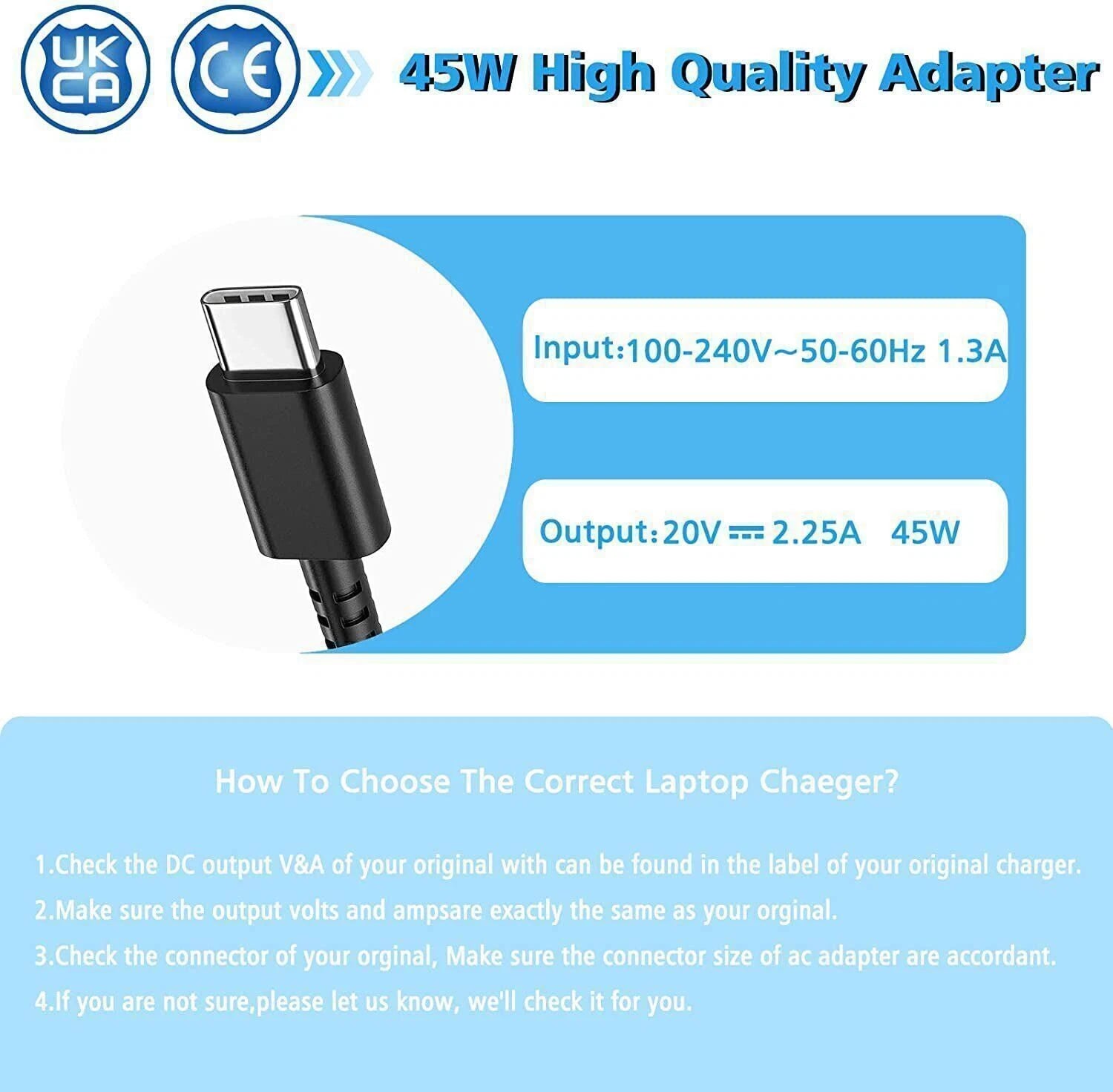 45W Type C Laptop Charger Adapter for Lenovo Ideapad Chromebook Yoga Duet 5G 3