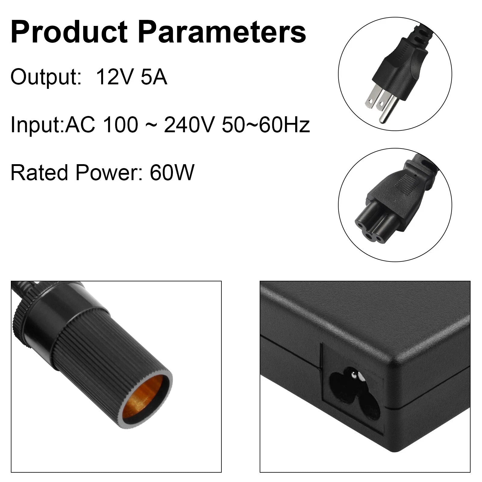 110V AC to DC 12V 5A Car Converter Cigarette Lighter Socket Power Adapter