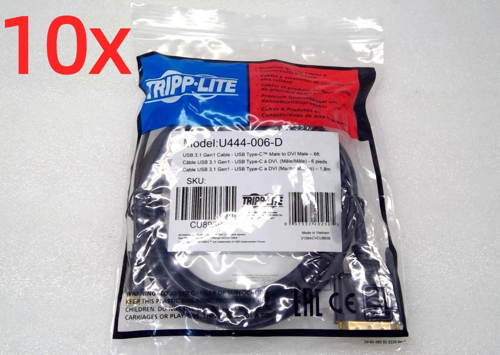 LOT OF 10 TRIPP-LITE USB 3.2 Gen 1 Type C M to DVI M Cable Model: U444-006-D 6ft