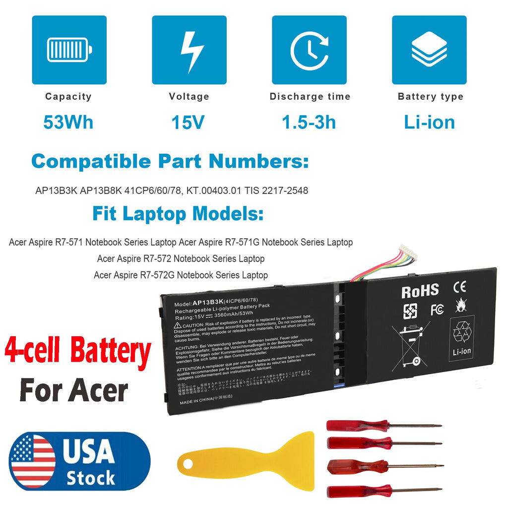 AP13B3K 4ICP6/60/78 Laptop Battery For Acer Aspire R7-571 R7-571G R7-572 R7-572G