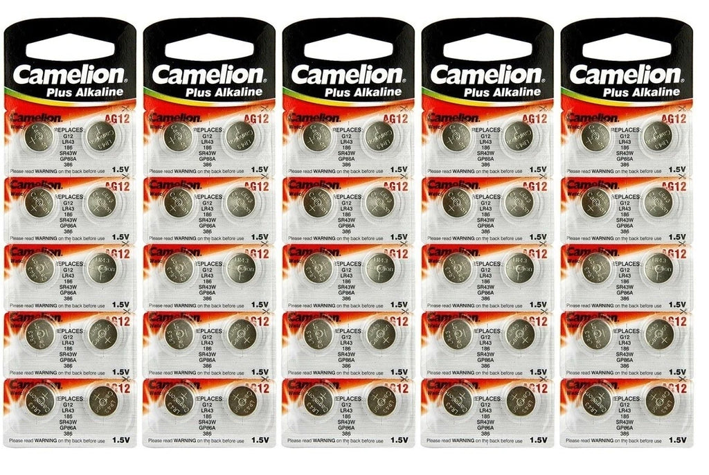 50 AG12 LR43 Camelion 386 LR1142 1.5V Alkaline Button Cell Battery Watch Remote