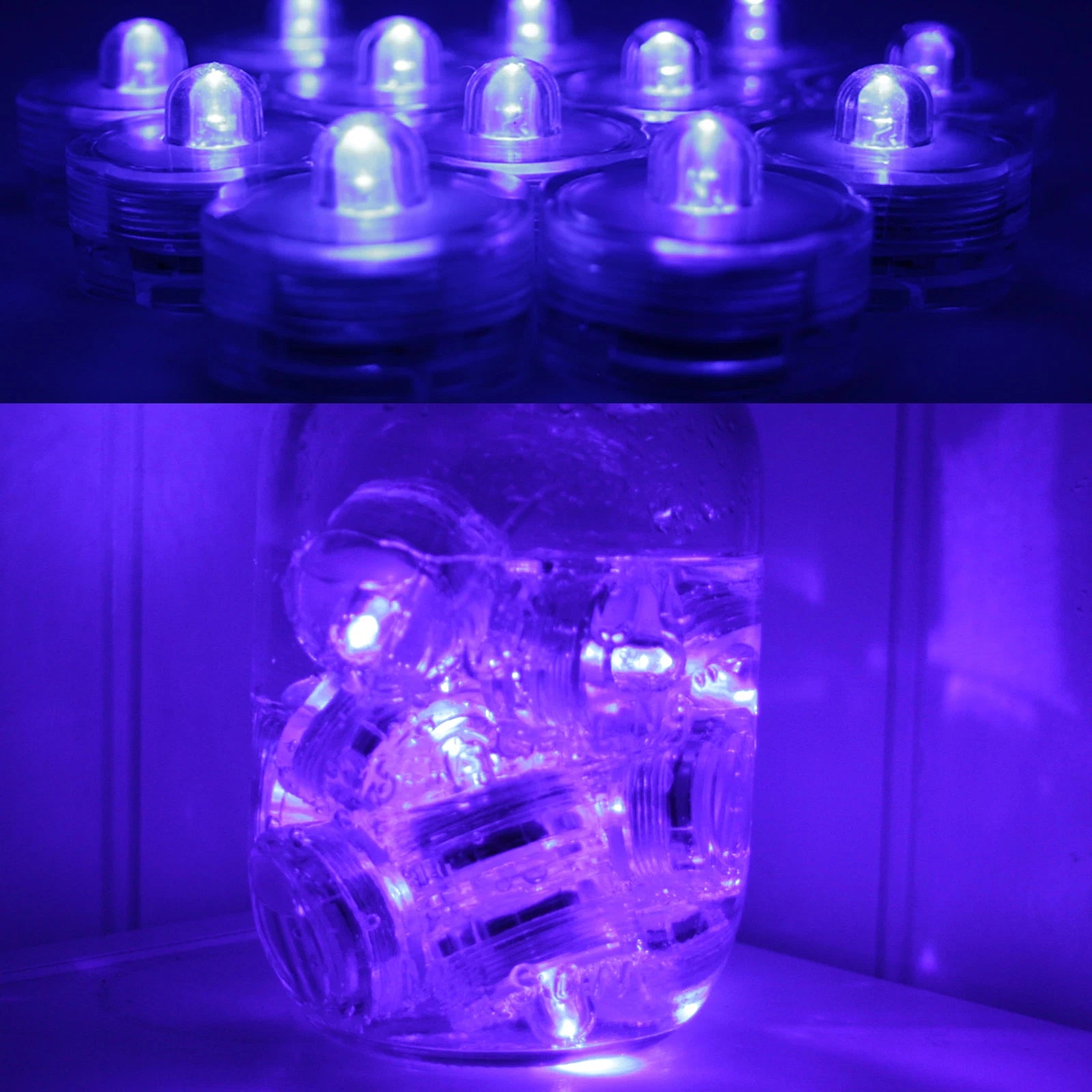PURPLE ~ 24 Pack Submersible Waterproof Battery LED Tea Light ~ Wedding Decorati