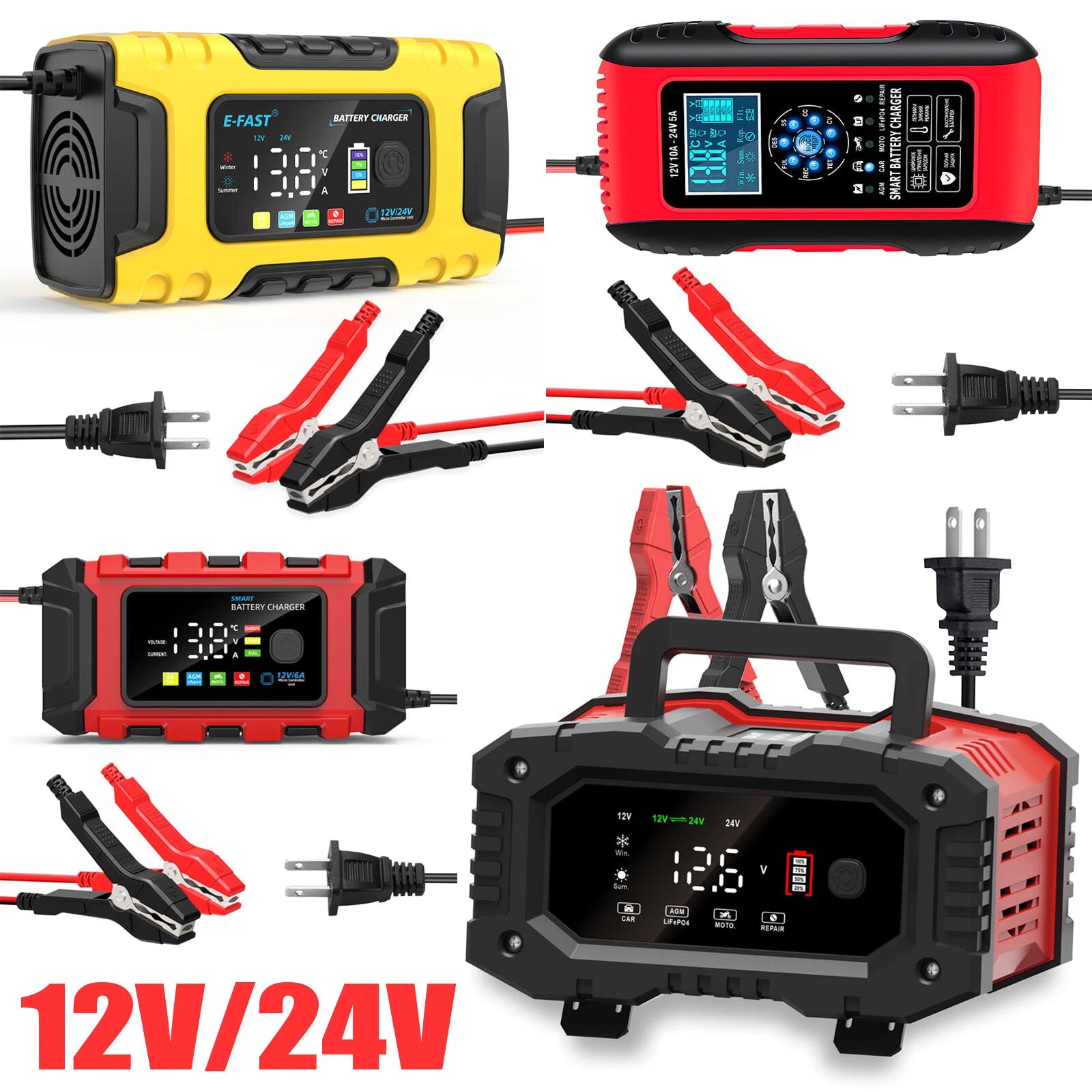 20A LiFePO4 Car Battery Charger Smart Maintainer 12V 24V AGM Trickle Charger US