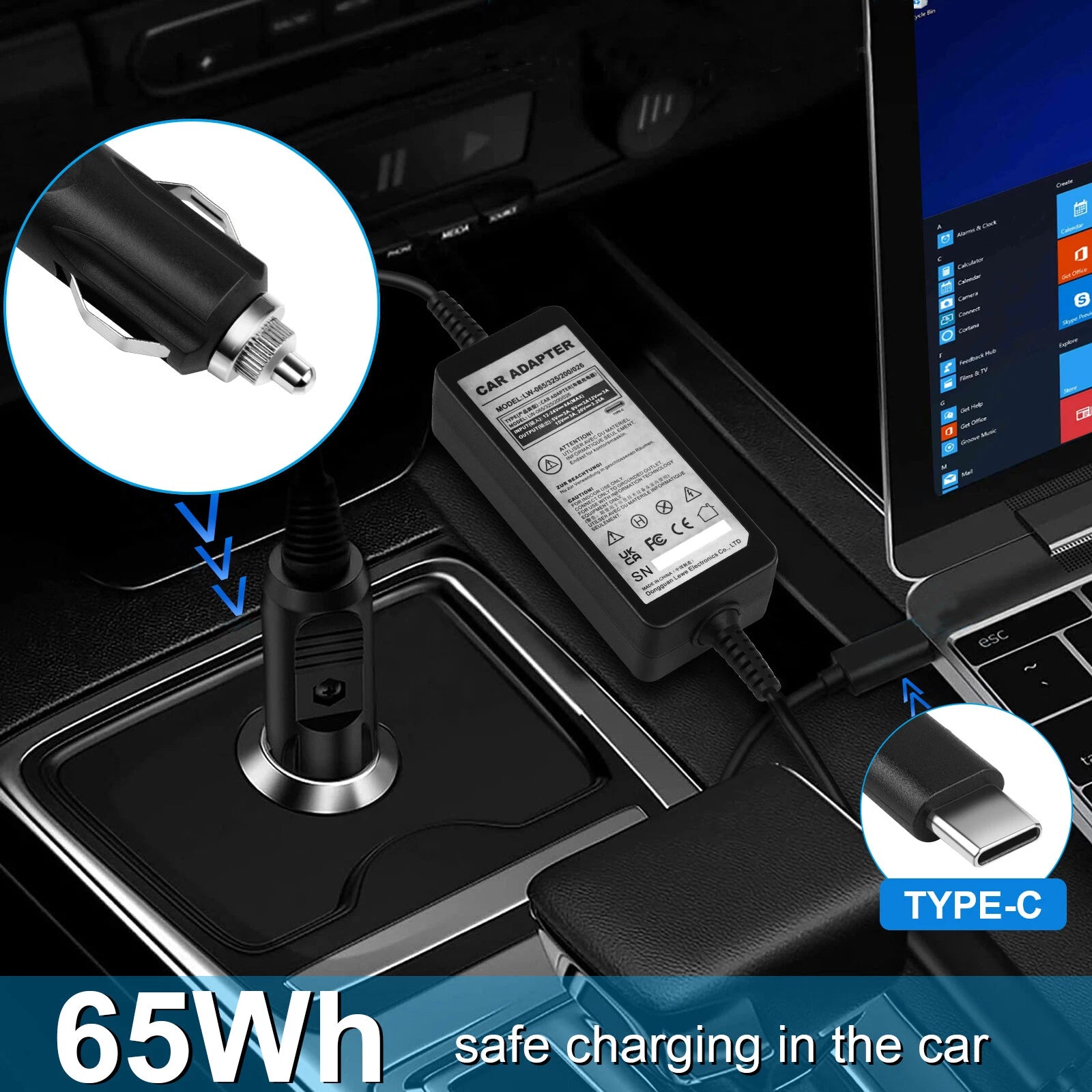 65W 61W 45W 20W USB C PD Laptop Car Charger Power Supply DC Adapter Universal US