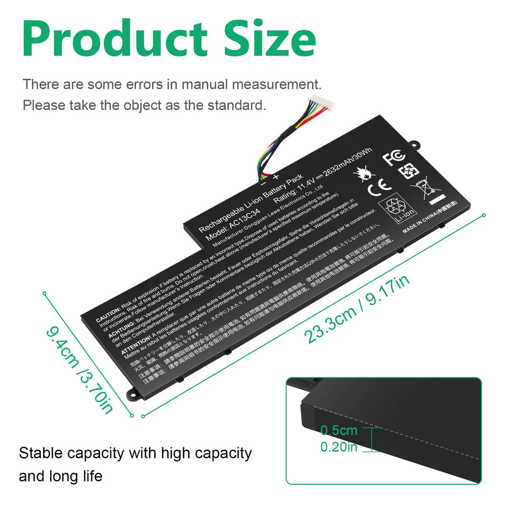 ? AC13C34 Battery for Acer Aspire V5-122P E3-111 3ICP5/60/80 KT.00303.005 30Wh