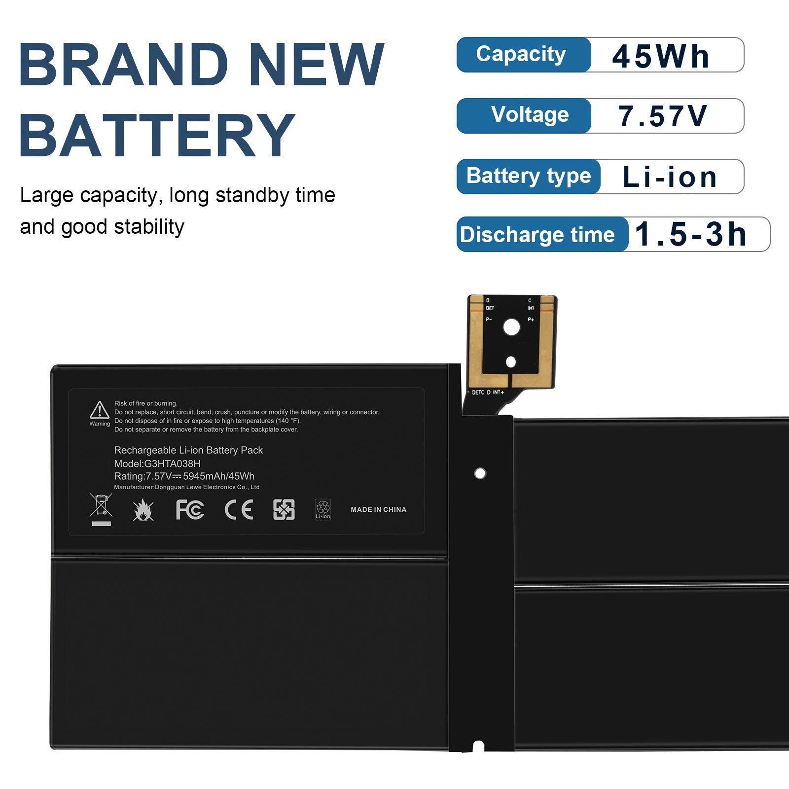 Battery G3HTA038H For Microsoft Surface Pro 5 6 Model 1796 1807 1809 DYNM02 45WH