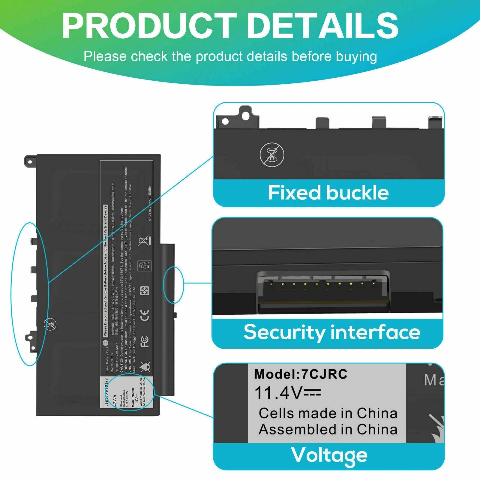 7CJRC Laptop Battery for Dell Latitude 7470 7270 E7470 E7270 KNM09 TX283 21X15
