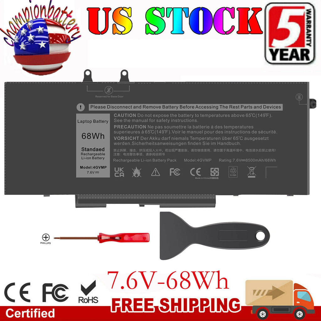 4GVMP Laptop Battery For Dell Latitude 5400 5500 Precision 3540 9JRYT C5GV2 68Wh