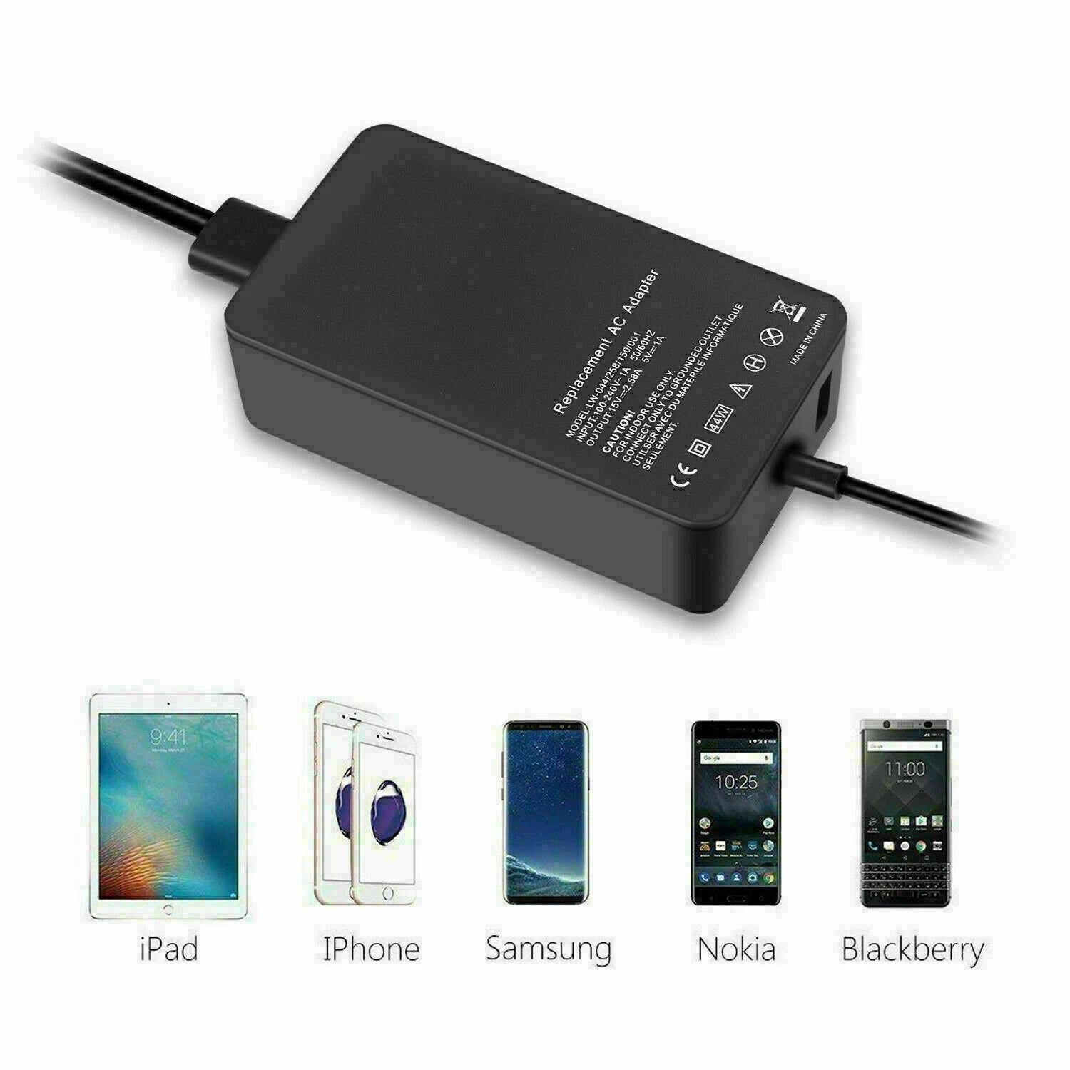 44W Charger for Microsoft Surface Pro 7 6 5 4 3, Go, Laptop Power Supply Adapter