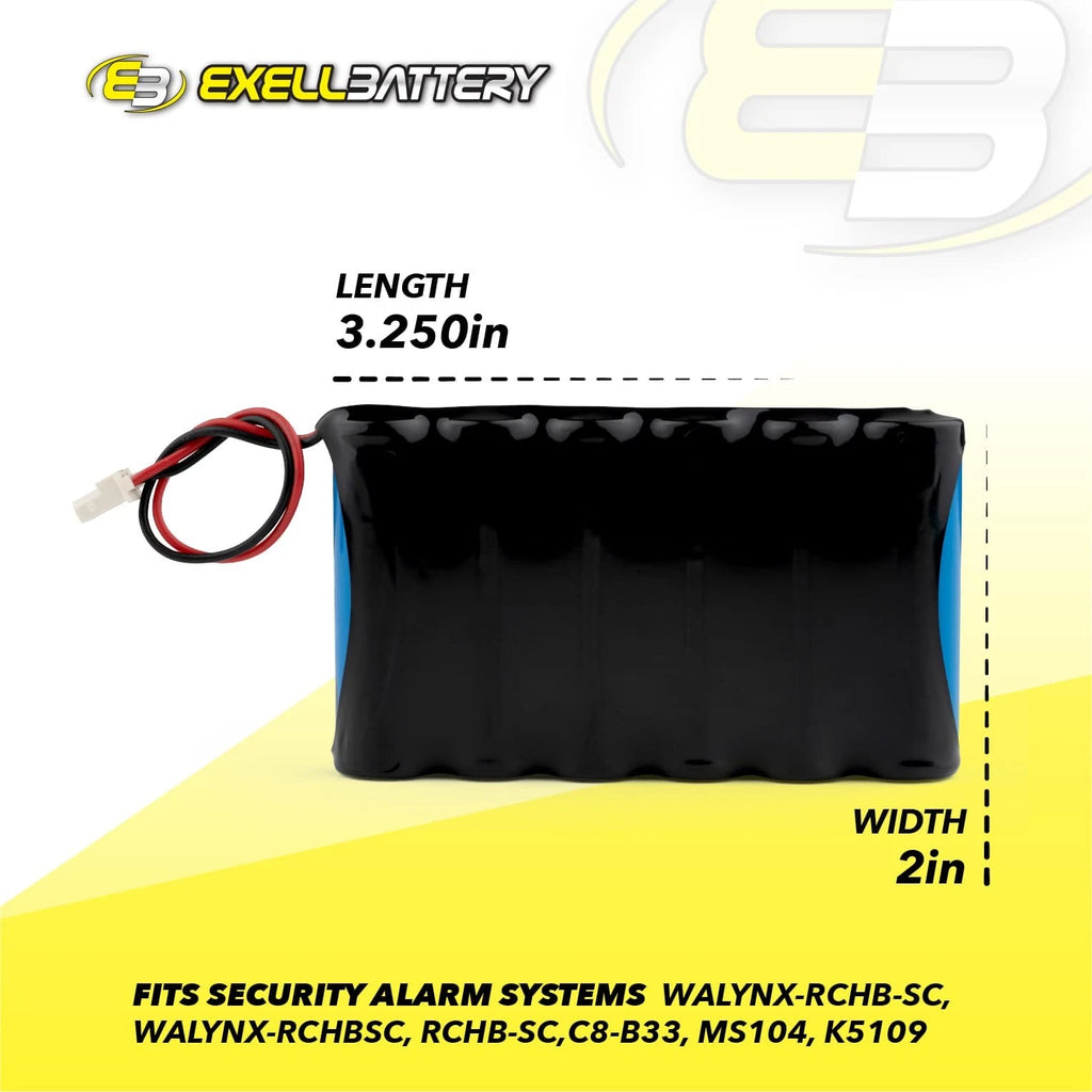 Exell NiCD 7.2V 1000mAh Battery for Security Alarm Systems Walynx-RCHBSC C8-B33