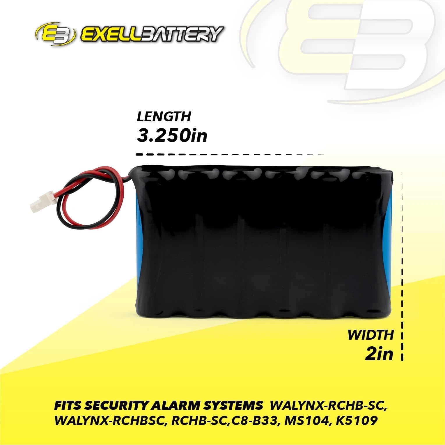 Exell NiCD 7.2V 1000mAh Battery for Security Alarm Systems Walynx-RCHBSC C8-B33