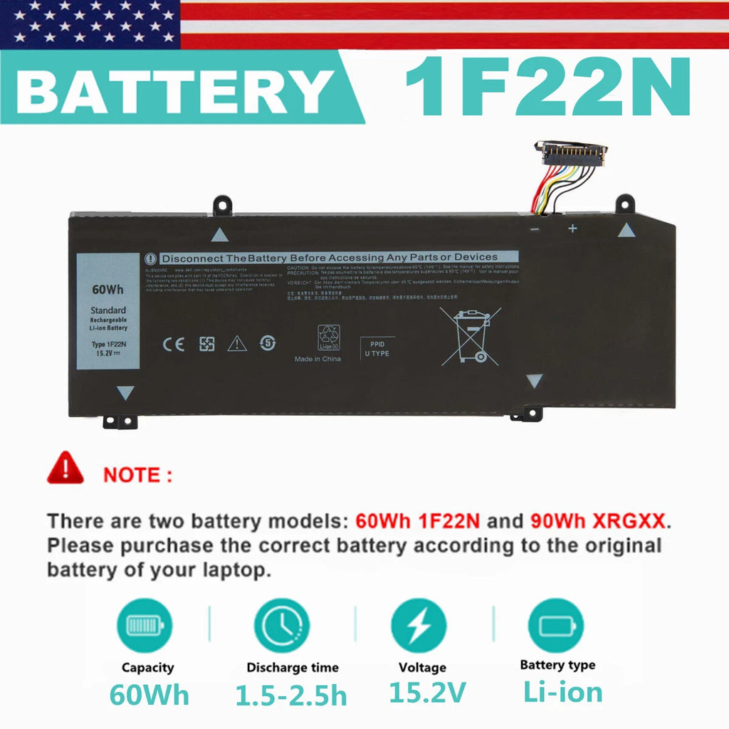 1F22N HYWXJ Battery for Alienware M15 M17 2018 G5 15 5590 G7 7590 7790 P82F 60Wh