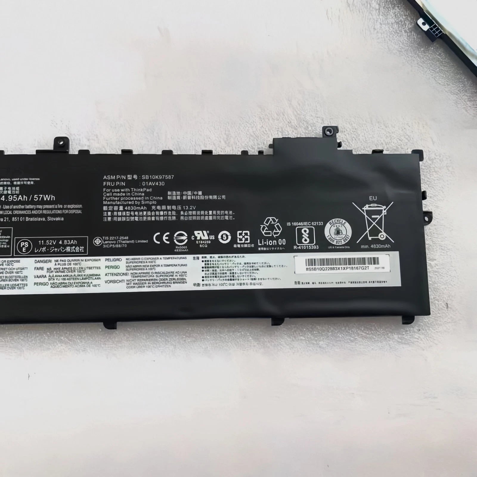 Genuine 01AV430 Battery for Lenovo ThinkPad X1 Carbon 2017/2018 SB10K97587 57WH