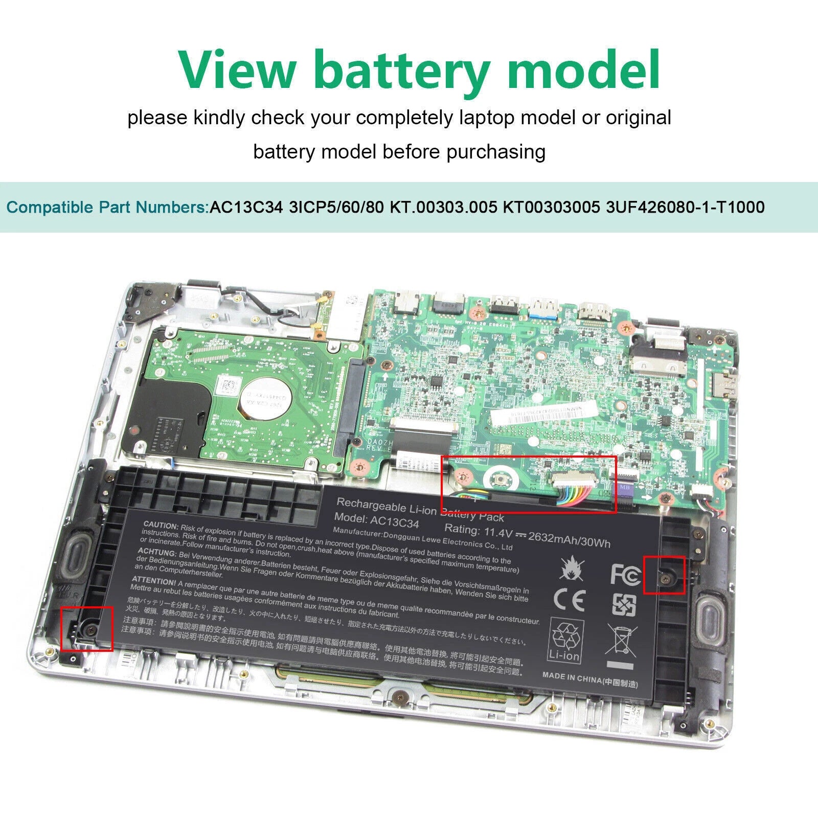 AC13C34 Laptop Battery For Acer Aspire V5-122P V5-132 132P E3-112 Series 30Wh