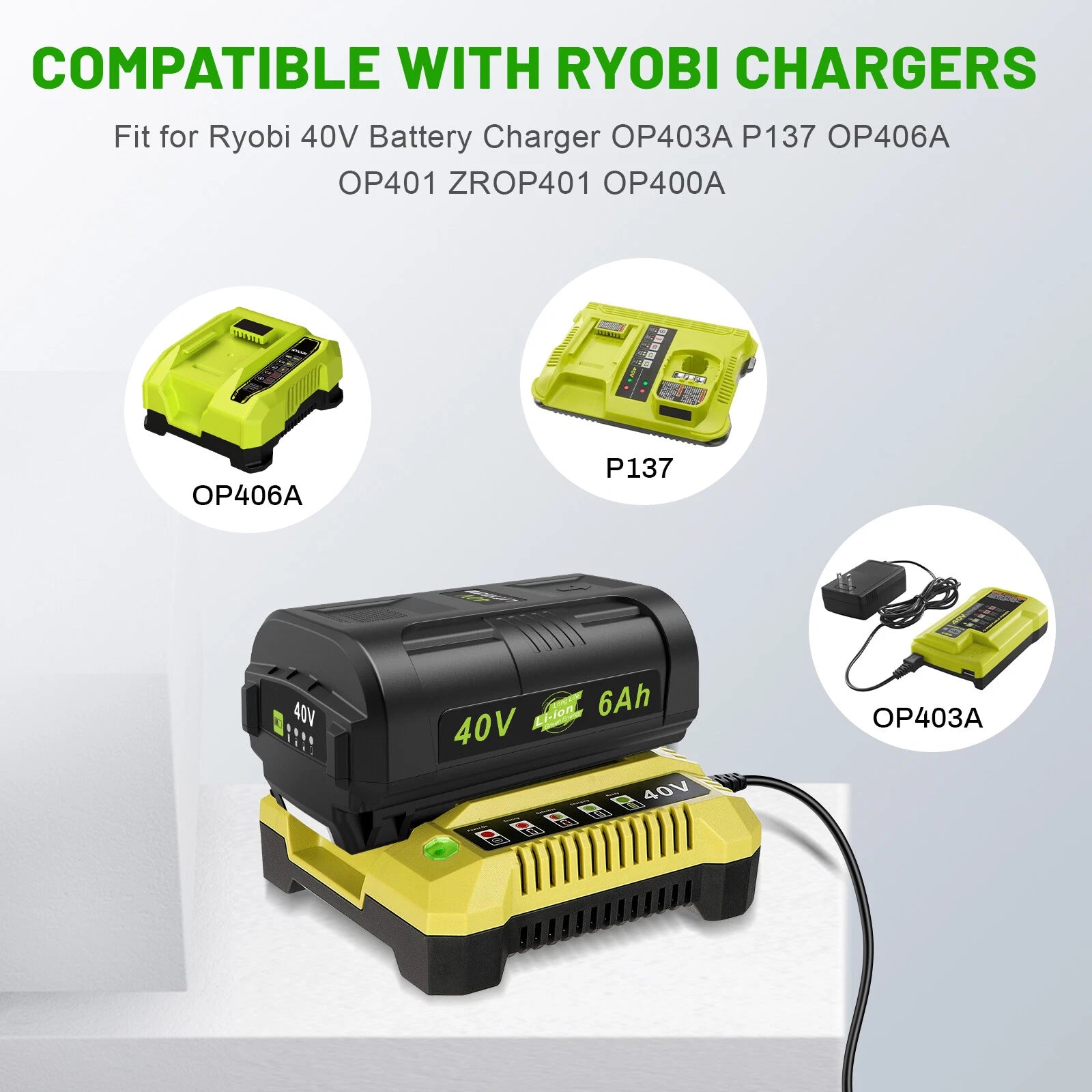2X 6.0Ah Battery for Ryobi 40V Lithium OP40602 Battery OP401 40Volt Fast Charger