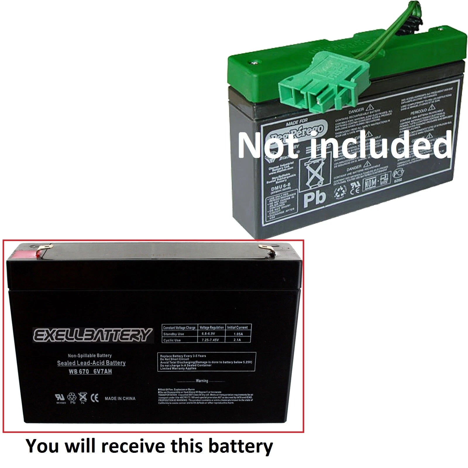 Peg Perego Battery - 6v Super Slim for John Deer Express/E-Tractor/Animals Hay