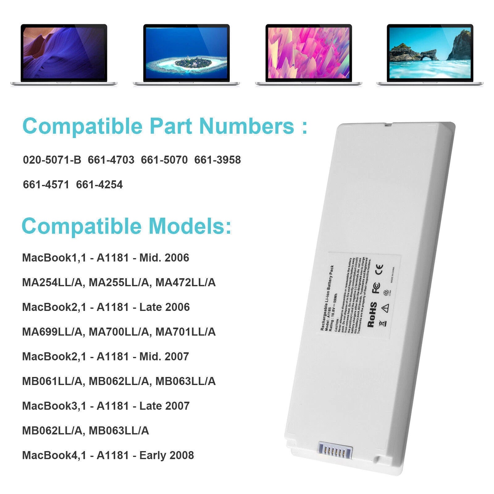 Battery for Apple MacBook 13" A1185 A1181 2006 2007 2008 2009 MA566 MA561 Fast