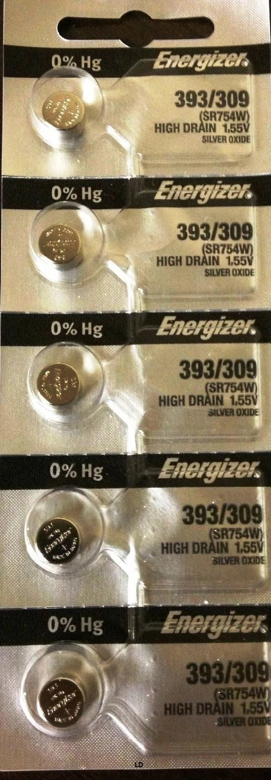 ENERGIZER 393/309 SR754W(5 piece) WATCH BATTERIES NEW SEALED Authorize Seller