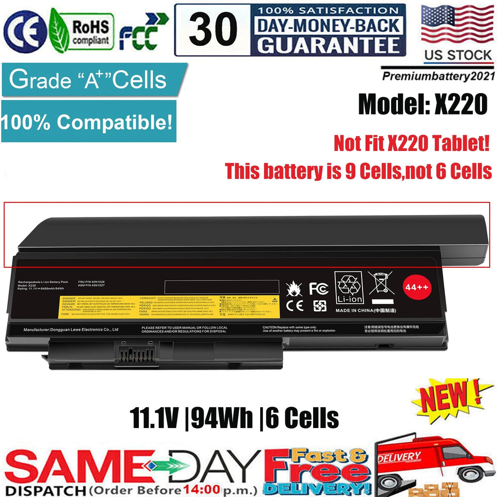 ?44++ 9 Cell X230 X220 Battery For Lenovo ThinkPad X230i X220i 45N1023 45N1027
