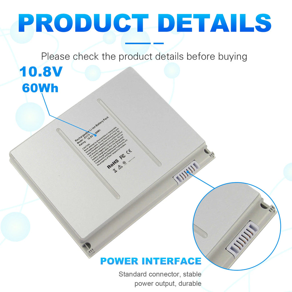 Replace A1175 Battery for Macbook Pro 15" A1150 A1260 A1226 A1211 MA463 60Wh NEW