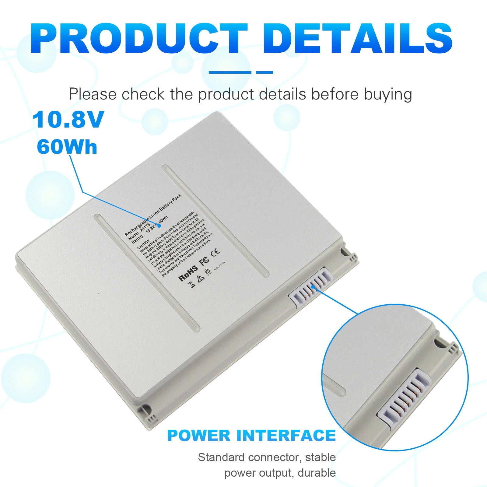 Replace A1175 Battery for Macbook Pro 15" A1150 A1260 A1226 A1211 MA463 60Wh NEW