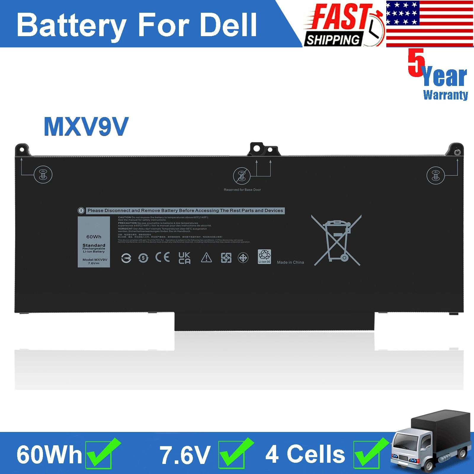 LOT MXV9V Battery For Dell Latitude 5300 5310 7300 7400 E5300 E7300 E7400 60Wh