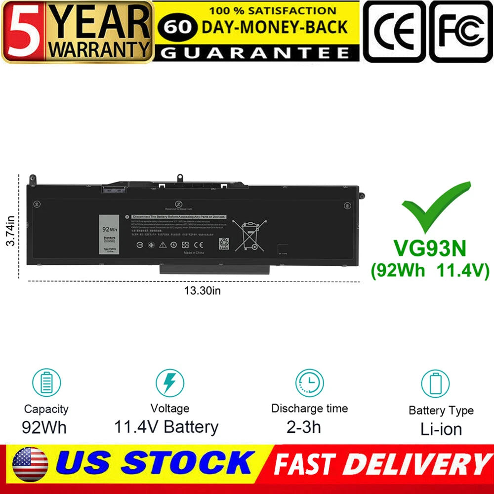 New VG93N 92Wh Battery for Dell Latitude 5580 5591 Precision 15 3520 3530 WFWKK